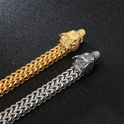Men's Rock Viking Wolf Charm Bracelet Stainless Steel Skull Style - LAKD London