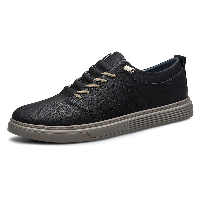 Men's Hollow Out Breathable Hole Cowhide Leather Low Top Sneakers - LAKD London