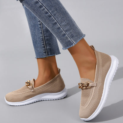 Womens Chain Flats Shoes - Women Mesh Sports Walking Shoes