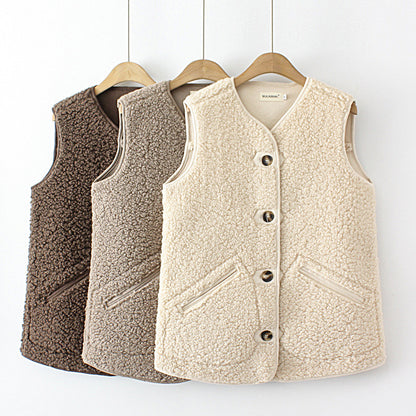 Women's Plus Size Suede Lambswool Soft Warm Commuter Vest