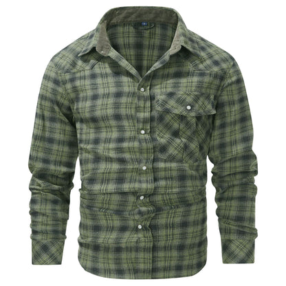 Men's Retro Western Plaid Flannel Pearl Snap Western Style Shirt - LAKD London