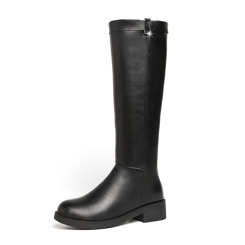 Women's Luxury Thick Heel Zipper Rider High Leather Boots - LAKD London