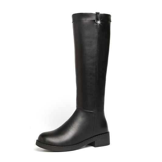 Women's Luxury Thick Heel Zipper Rider High Leather Boots - LAKD London