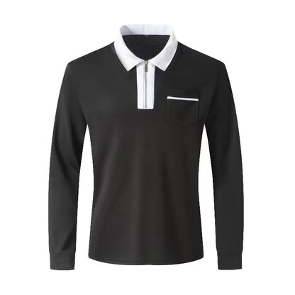 Men's Long Sleeve Zipper Polo Shirt Casual Lapel Henley Style - LAKD London