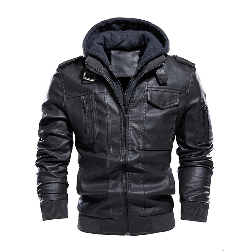Men's Vintage Hooded Leather Jacket with Soft Velvet Lining Style