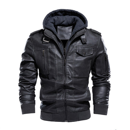 Men's Vintage Hooded Leather Jacket with Soft Velvet Lining Style