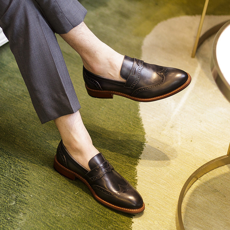 Men's Handmade Leather Loafers Business Casual Brogue Detail Shoes - LAKD London