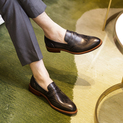 Men's Handmade Leather Loafers Business Casual Brogue Detail Shoes - LAKD London