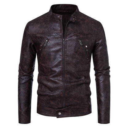 Men's Premium Casual Leather Jacket Stand Collar Coat - LAKD London