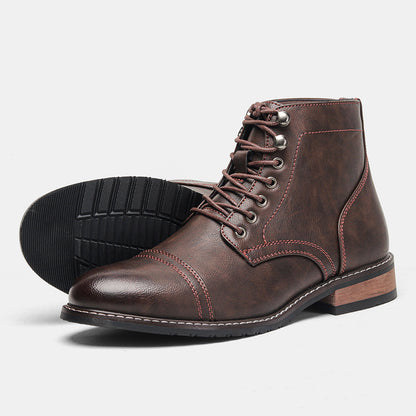 Men's Vintage Casual Leather Lace Up Ankle Boots Hard Sole