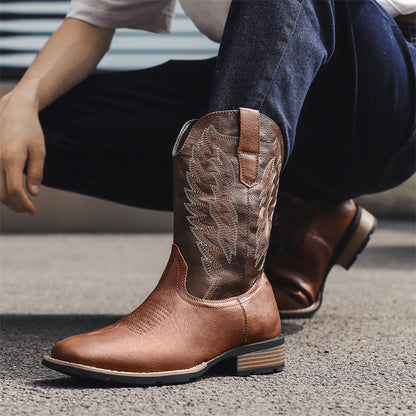 Men's Western Denim Boots Embroidered Leather Trendy Comfortable Style