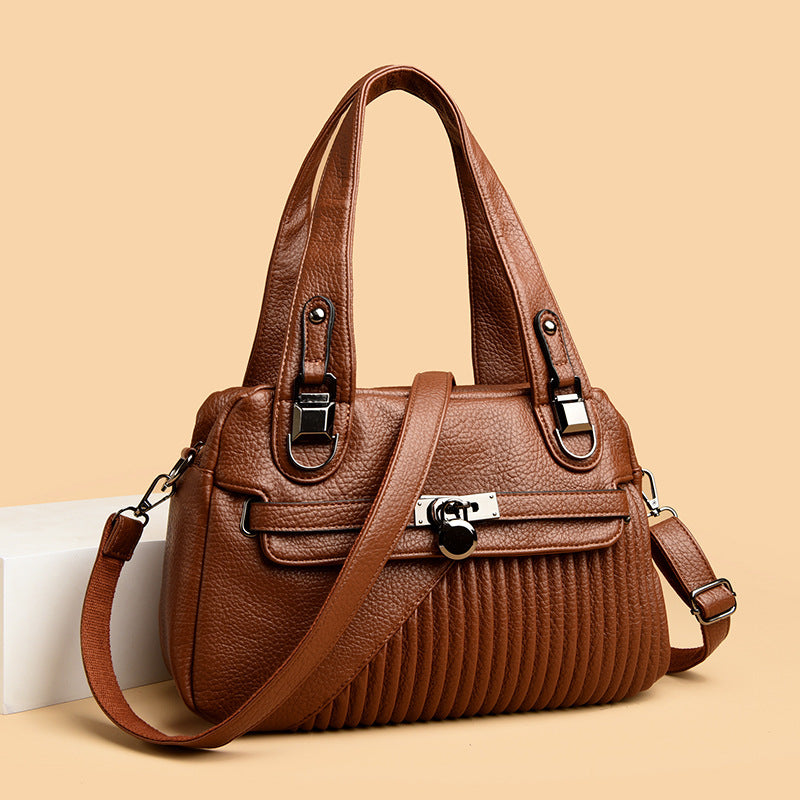 Women's Trendy Large Capacity Stitching Square PU Shoulder Bag