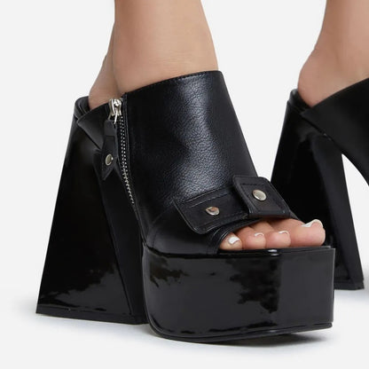Womens Square Toe Exposed Color Blocked Chunky Super High Heels - LAKD London