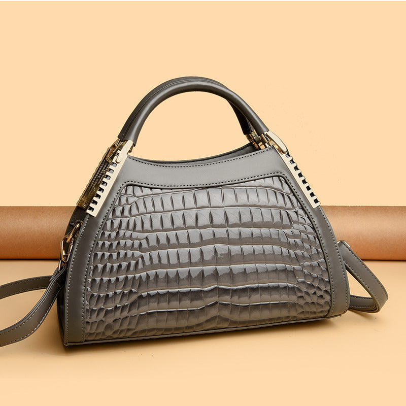 Women's Large Capacity Retro Glossy Crocodile Pattern Handbag