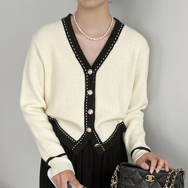 Women's Loose V-Neck Knitted Slimming Bedford Cord Sweater