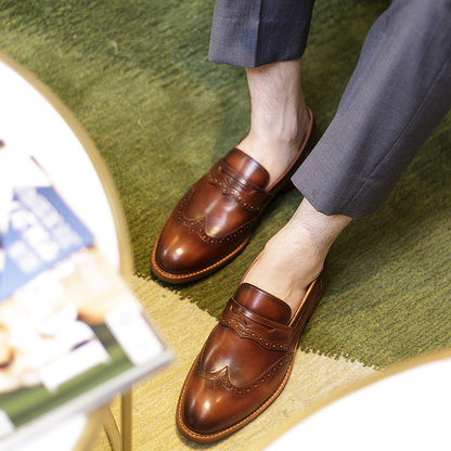 Men's Handmade Leather Loafers Business Casual Brogue Detail Shoes - LAKD London