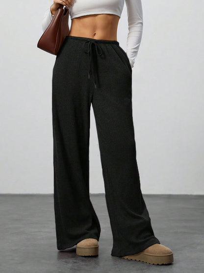 Women's Solid Colour Loose Wide Leg Drawstring Casual Trousers Style