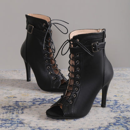 Women's Lace Up High Heel Peep Toe Sandals with Zipper
