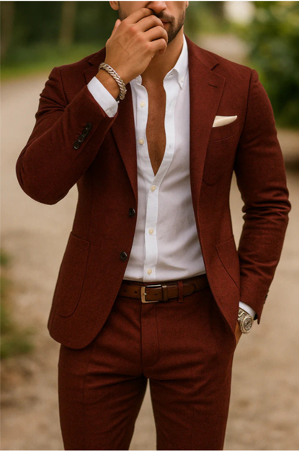 Men's Casual Slim Fit Two Piece Blazer Trouser Business Suit