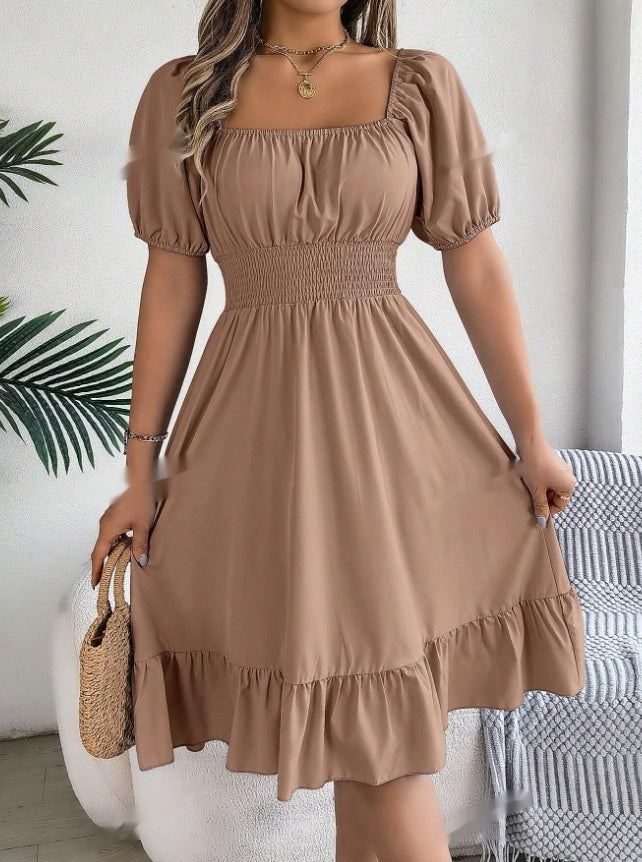 Women's Casual Vacation Puff Sleeve Floral Midi Dress Boho Style - LAKD London