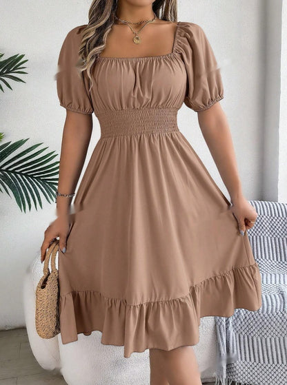 Women's Casual Vacation Puff Sleeve Floral Midi Dress Boho Style - LAKD London