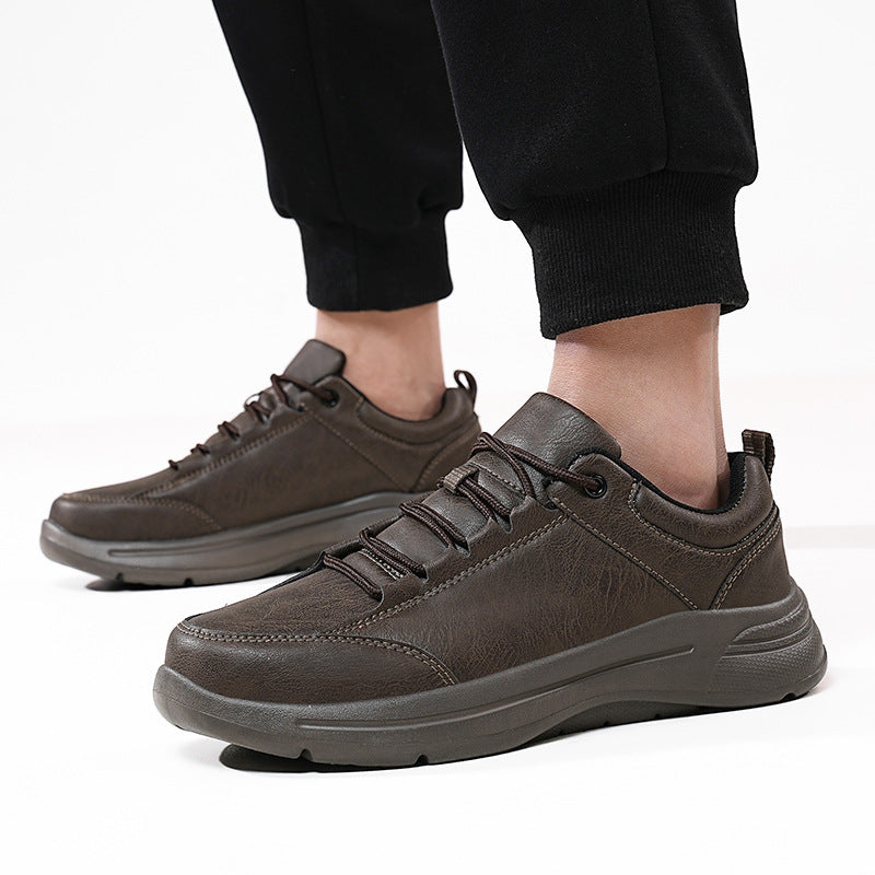 Men's Low Top Leather Sneakers Round Toe British Casual Shoes