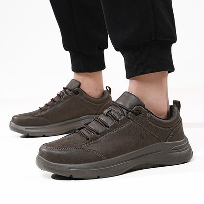 Men's Low Top Leather Sneakers Round Toe British Casual Shoes