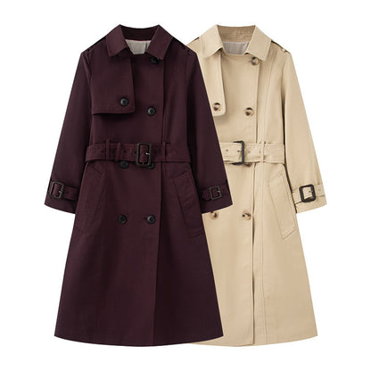 Women's Mid Length British Trench Coat Elegant Winter Fashion Classic