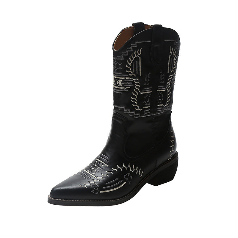 Women's Premium Pointed Toe Cowboy Boots With Thick Heel - LAKD London