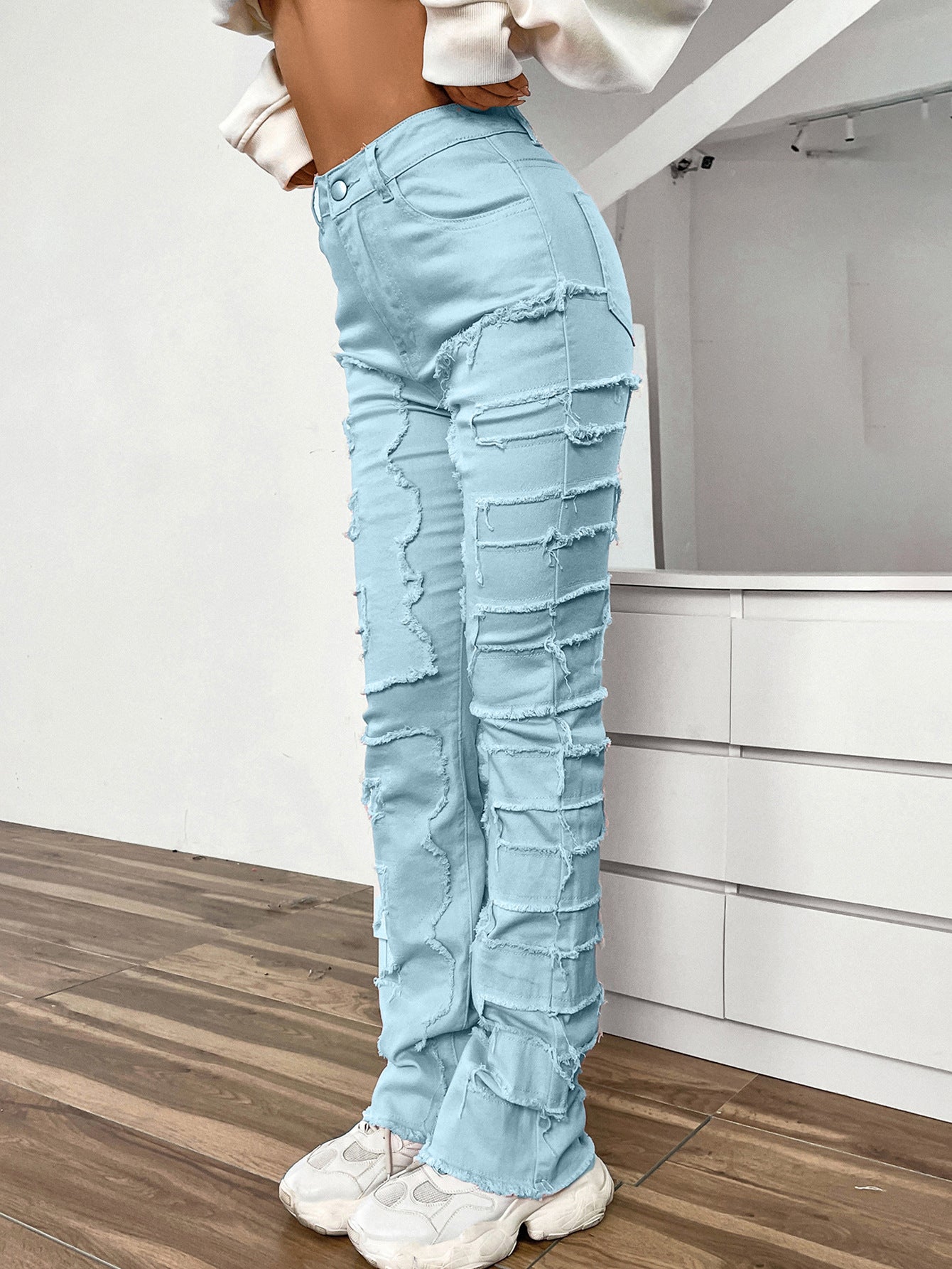 Women's Embroidered Straight Leg Jeans Mid Rise Denim Trousers Casual - LAKD London