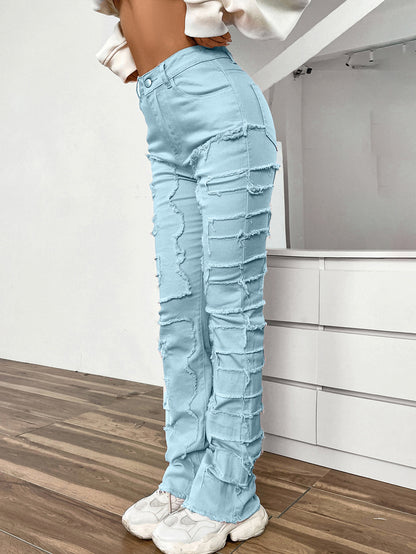 Women's Embroidered Straight Leg Jeans Mid Rise Denim Trousers Casual - LAKD London