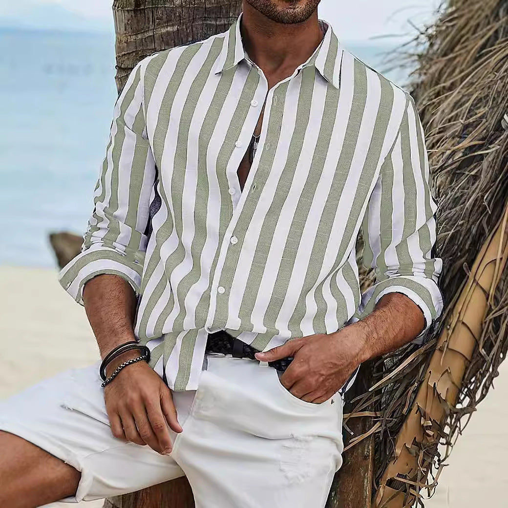 Men's Striped Long-Sleeve Cotton Summer Casual Breathable Shirt Everyday