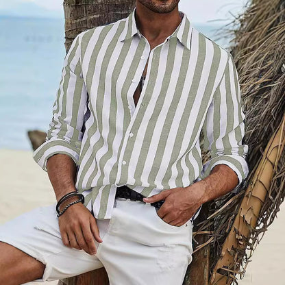 Men's Striped Long-Sleeve Cotton Summer Casual Breathable Shirt Everyday