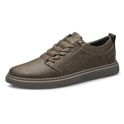 Men's Hollow Out Breathable Hole Cowhide Leather Low Top Sneakers - LAKD London