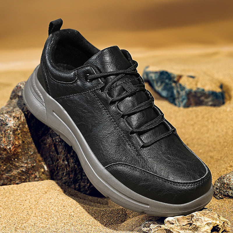 Men's Low Top Leather Sneakers Round Toe British Casual Shoes