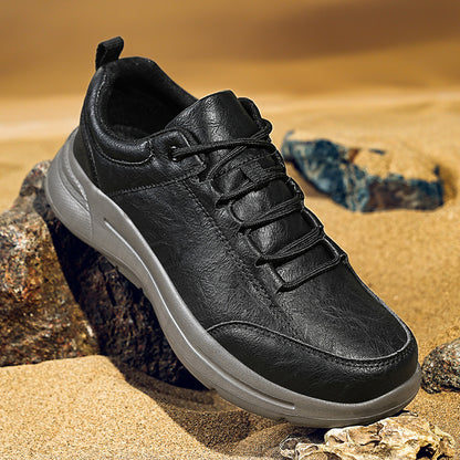 Men's Low Top Leather Sneakers Round Toe British Casual Shoes