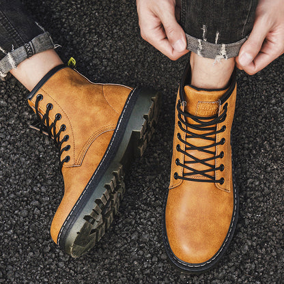 Men's Biker Martin Style Lace Up Combat Ankle Boots Casual