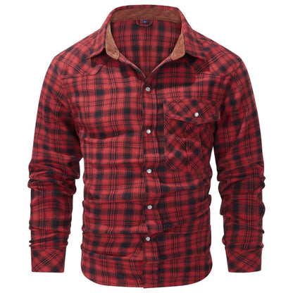 Men's Retro Western Plaid Flannel Pearl Snap Western Style Shirt - LAKD London