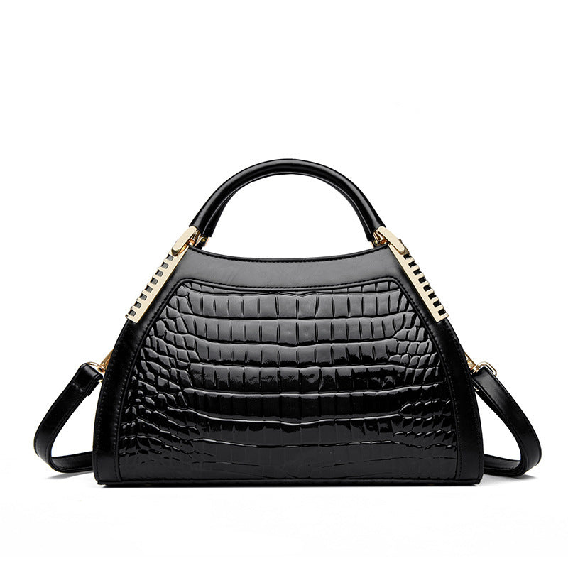 Women's Large Capacity Retro Glossy Crocodile Pattern Handbag