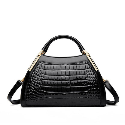 Women's Large Capacity Retro Glossy Crocodile Pattern Handbag