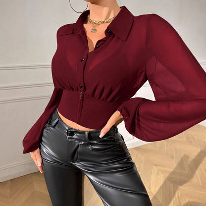 Women's Slim Waist Casual Shirt Elegant Comfortable Everyday Style Wear
