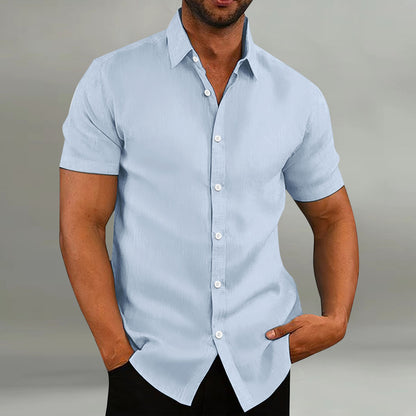 Men's Vintage Cotton Linen Short Sleeve Casual Loose Shirt Summer