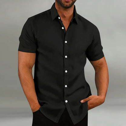Men's Vintage Cotton Linen Short Sleeve Casual Loose Shirt Summer