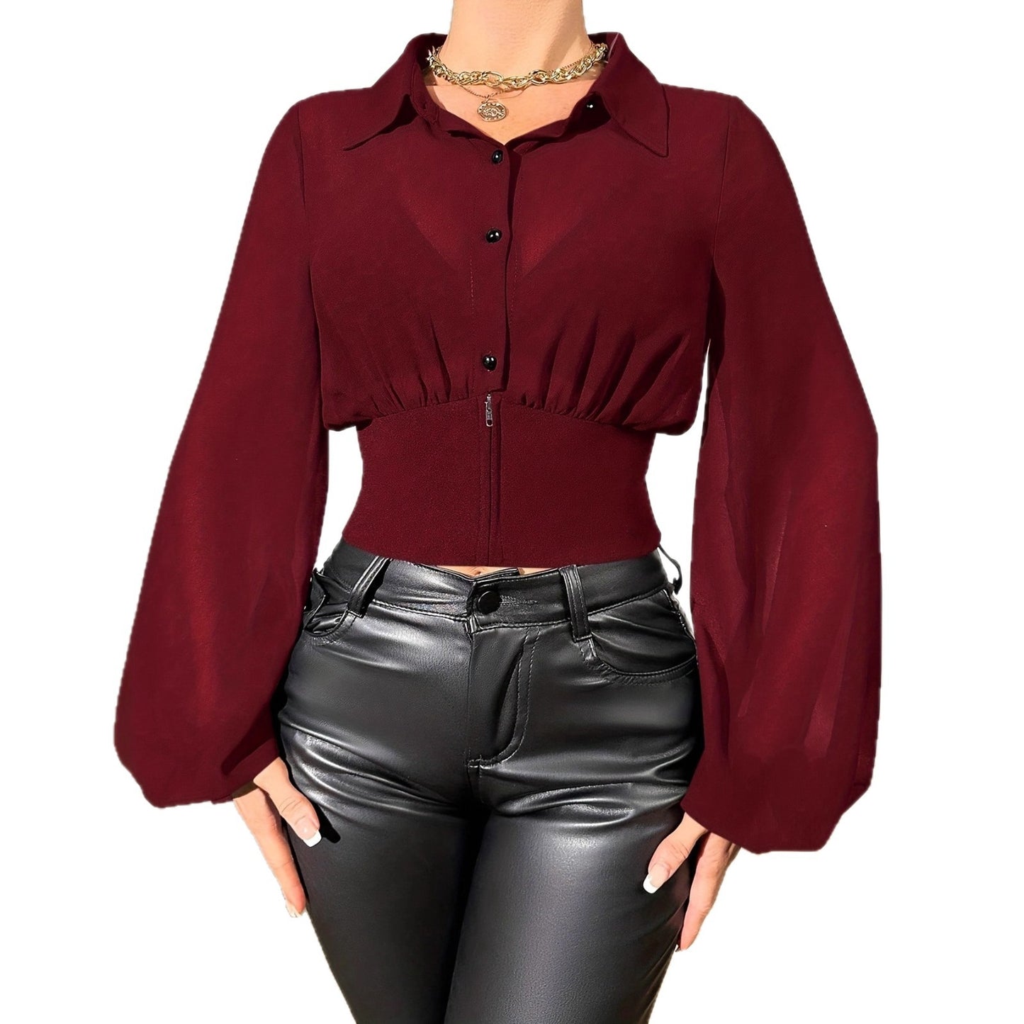 Women's Slim Waist Casual Shirt Elegant Comfortable Everyday Style Wear