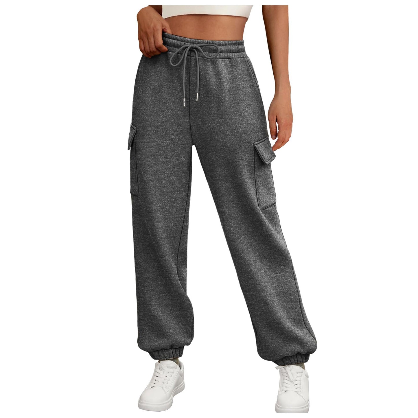 Women's Casual Cargo Fleece Lined Baggy Jogger Sweatpants Trousers Athletic