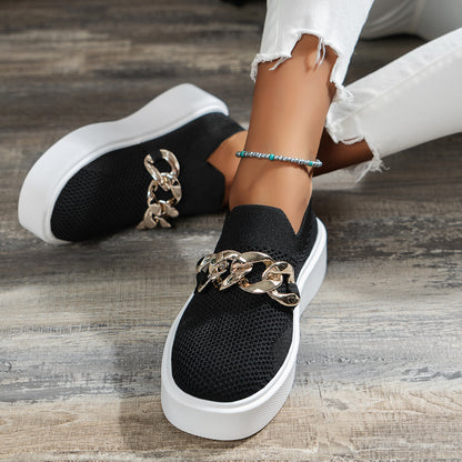Women's Breathable Mesh Chain Flats Comfortable Casual Walking Shoes
