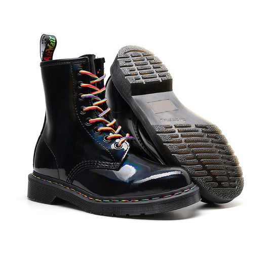 Women's High-top Glossy Martin Boots - Round Head Mirror Laser Military Boots - LAKD London