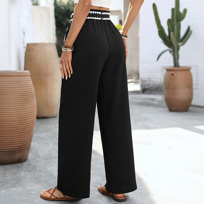Women's Relaxed Fit Colour-Blocked Straight Leg Casual Trousers Style