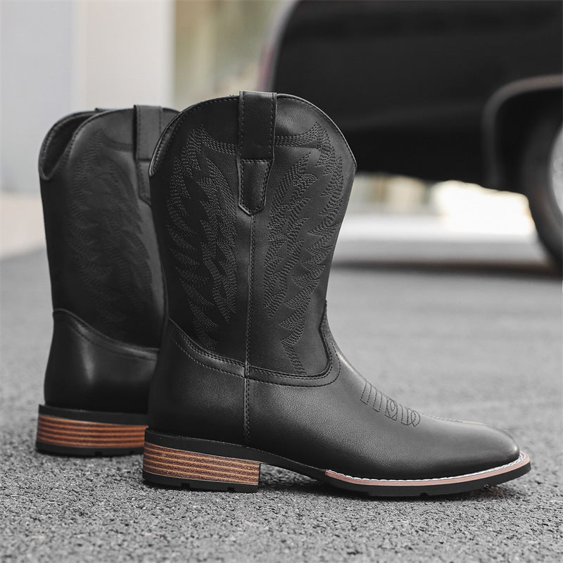 Men's Western Denim Boots Embroidered Leather Trendy Comfortable Style