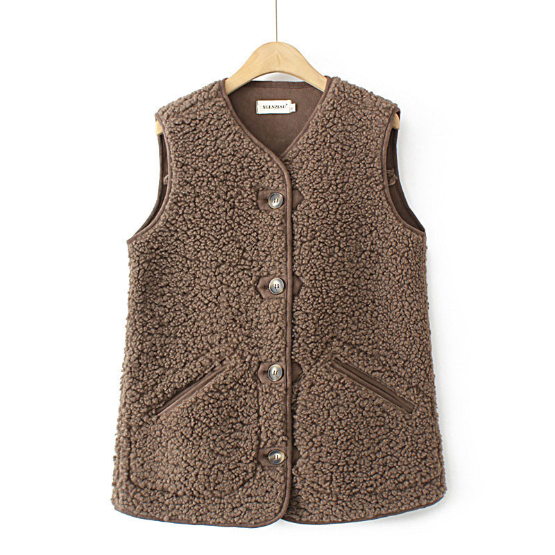 Women's Plus Size Suede Lambswool Soft Warm Commuter Vest